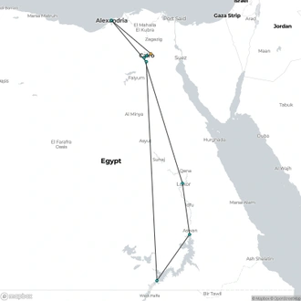 tourhub | Sun Pyramids Tours | Package 8 days 7 nights : Cairo to Abu Simbel by Road | Tour Map