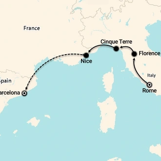 tourhub | Discovery Nomads | Rome to Nice and Barcelona Tour | Tour Map