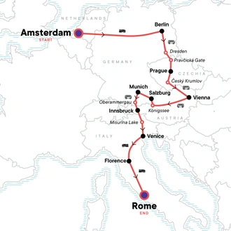 tourhub | G Adventures | Gotta-See Europe: Germany, Austria, Italy | Tour Map