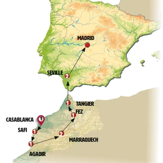 tourhub | Europamundo | Atlantic Morocco, Seville and Madrid | Tour Map