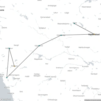 tourhub | Agora Voyages | Goa to Hyderabad The Deccan Route | Tour Map