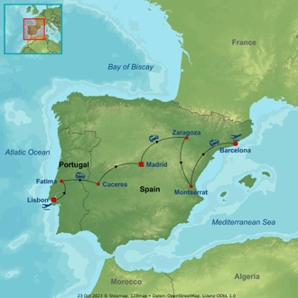 tourhub | Indus Travels | Wonders of Lisbon, Madrid and Barcelona | Tour Map