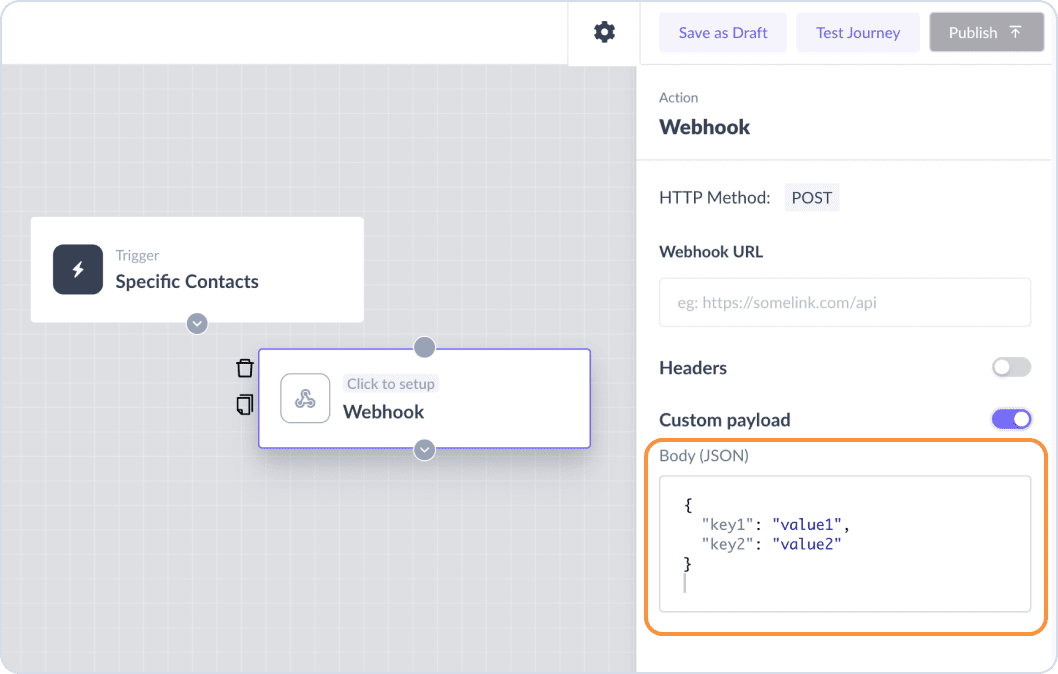 Screenshot of webhook being used in journey