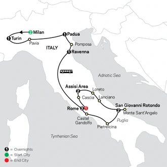 tourhub | Cosmos | Shrines of Italy - Faith-Based Travel | Tour Map