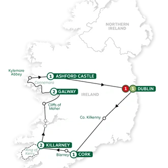 tourhub | Brendan Vacations | Iconic Ireland and Ashford Castle Winter 23/24 | Tour Map