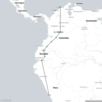 tourhub | Oasis Overland | CARTAGENA to LIMA (38 days) Colombian Adventure | Tour Map