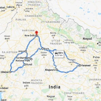 tourhub | Panda Experiences | Glorious Rajasthan Tour with Ranthambore & Taj Mahal | Tour Map