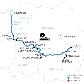 tourhub | Avalon Waterways | Balkan Discovery with 1 Night in Bucharest (Passion) | Tour Map