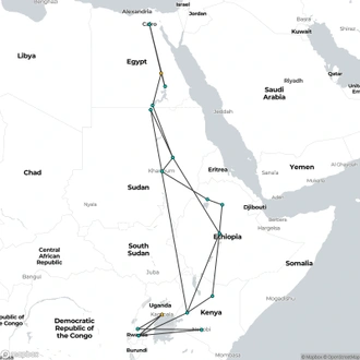 tourhub | Oasis Overland | Cairo To Nairobi (64 Days) Nile Trans | Tour Map