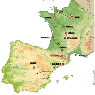 tourhub | Europamundo | Normandy, all of France and Spain | Tour Map
