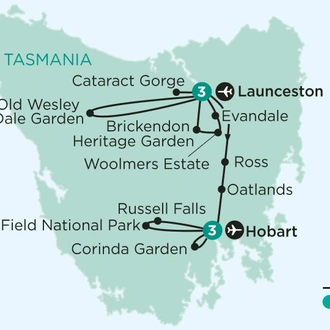 tourhub | APT | Private Gardens, Art & Taste of Tasmania | Tour Map