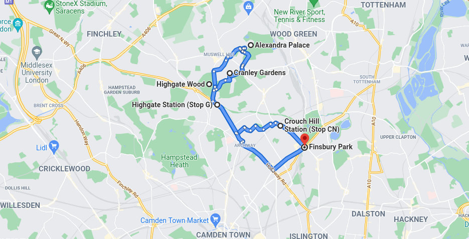 Finsbury Park to Alexandra Palace cycle route