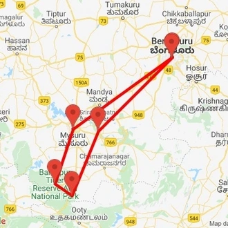 tourhub | Agora Voyages | Bangalore to Mysore and Bandipur National Park | Tour Map
