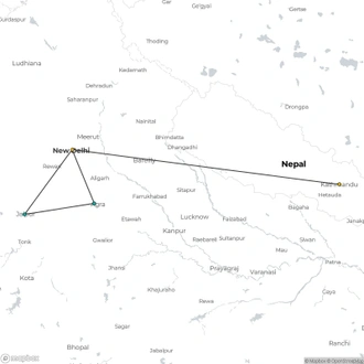 tourhub | Le Passage to India | Golden Triangle with Kathmandu, Supersaver (Multi country) | Tour Map