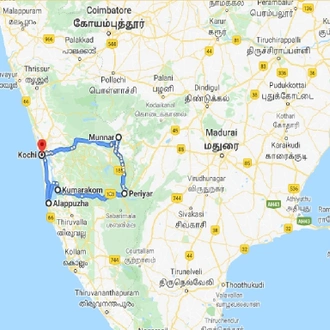 tourhub | UncleSam Holidays | Amazing Kerala 7 Day Tour | Tour Map