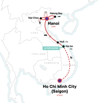 tourhub | G Adventures | Vietnam Hike, Bike & Kayak | Tour Map