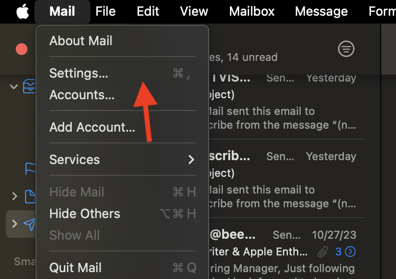 Apple Mail Menu