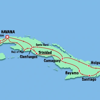 tourhub | Cuban Adventures | Cuban Experience - Havana to the East and West | Tour Map