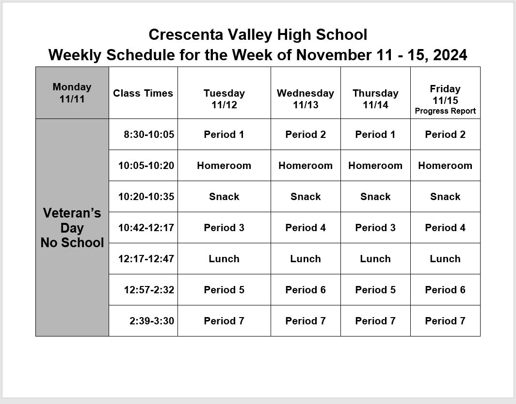 November 11 Schedule