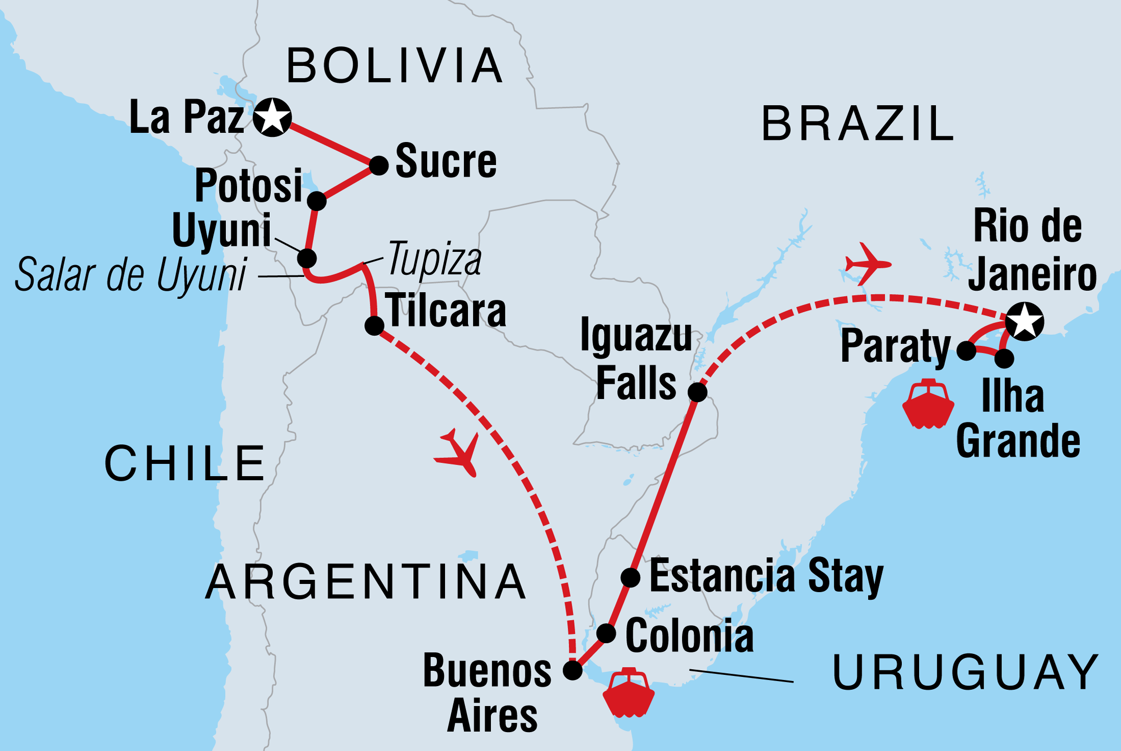 tourhub | Intrepid Travel | Explore Bolivia to Brazil | Tour Map