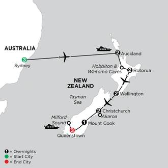 tourhub | Globus | Independent Naturally New Zealand with Sydney | Tour Map