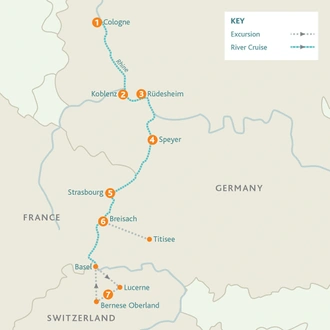 tourhub | Riviera Travel | Rhine Cruise to Switzerland | Tour Map