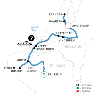tourhub | Avalon Waterways | Tulip Time Highlights with 1 Night in Brussels (Imagery II) | Tour Map