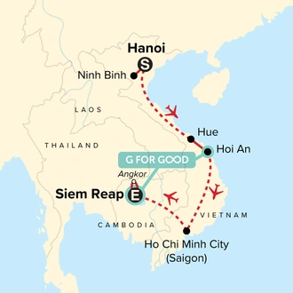 tourhub | G Adventures | Southeast Asia Family Journey: Vietnam to Cambodia | Tour Map