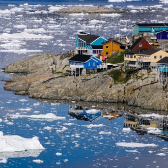 Ice berg and row of houses