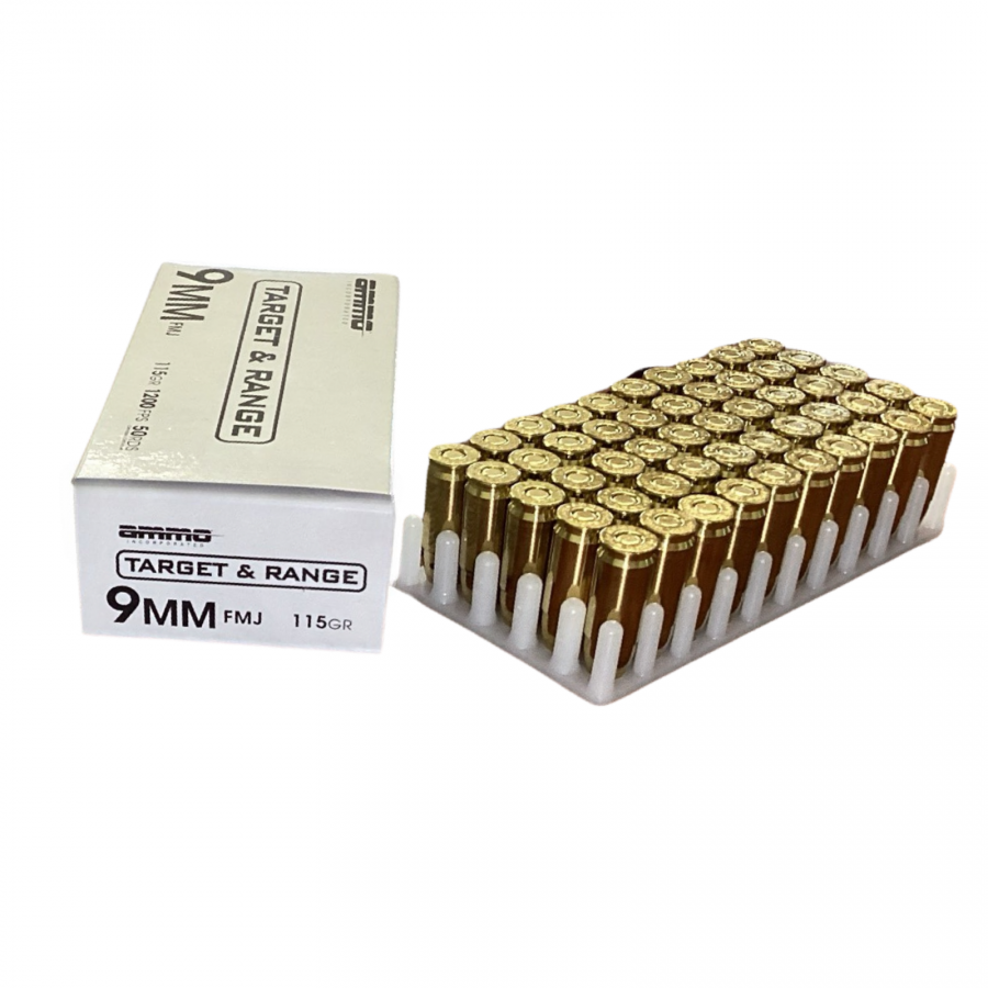 Ammo Inc 9mm 115 Grain FMJ Brass Casing- 50 Round Box-img-1