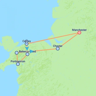 tourhub | On The Go Tours | North Wales & Snowdonia From Manchester - 3 days | Tour Map