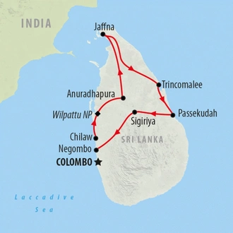 tourhub | On The Go Tours | Sri Lanka North East & Beach - 10 Days | Tour Map