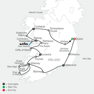 tourhub | Globus | Emerald Isle | Tour Map