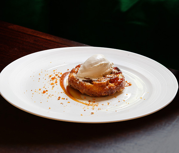 Banana tarte tatin, hazelnut praline, the Balvenie Doublewood whisky ice-cream