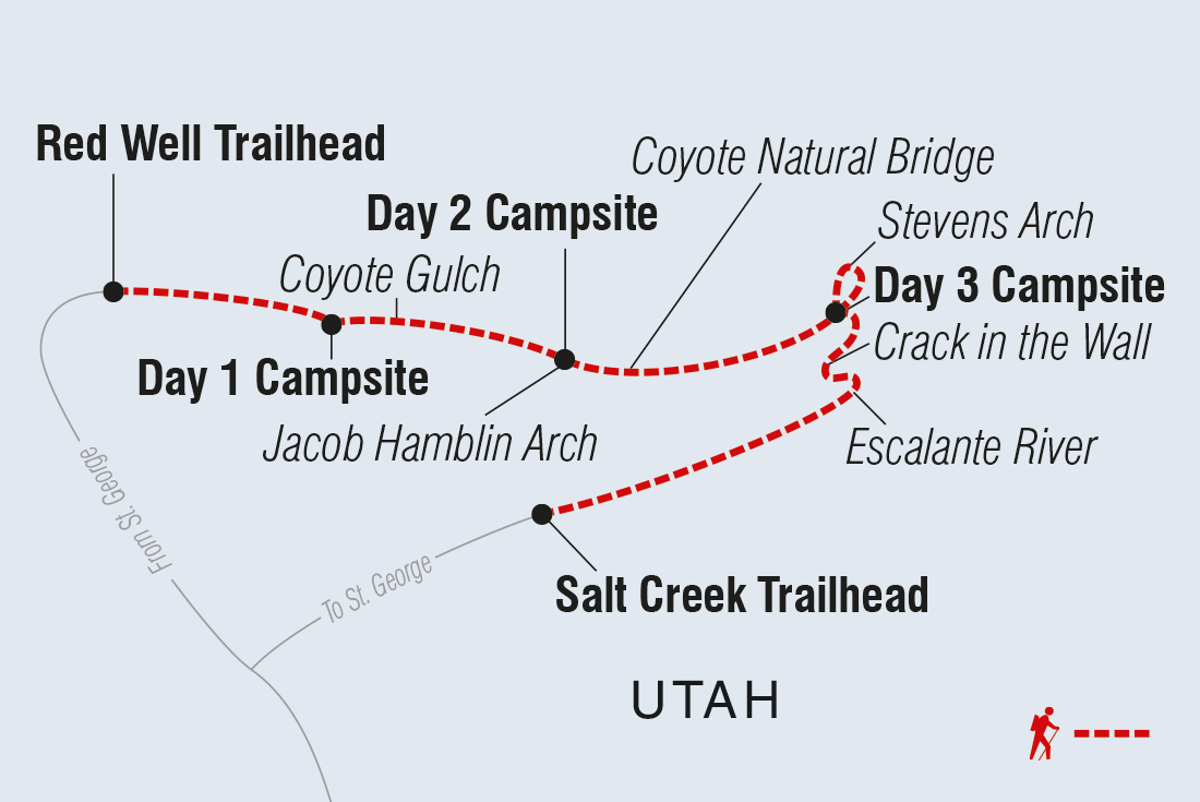 tourhub | Intrepid Travel | Hiking and Backpacking Utah's Coyote Gulch		 | Tour Map