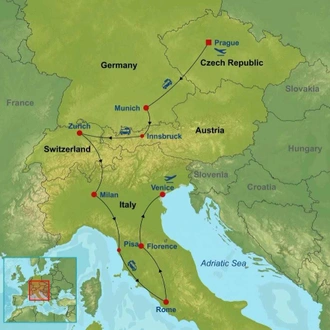tourhub | Indus Travels | From Prague To Venice Through The Majestic Alps | Tour Map