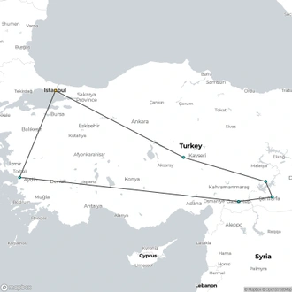 tourhub | Curio Travel | 10 Days Gobeklitepe - Cappadocia - Mt. Nemrut - Ephesus - Istanbul | Tour Map