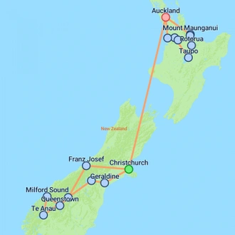 tourhub | On The Go Tours | Totally New Zealand From Christchurch - 14 days | Tour Map