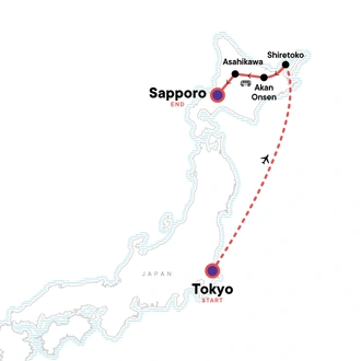 tourhub | G Adventures | Active Northern Japan: Tokyo & Hokkaido | Tour Map