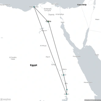 tourhub | Egypt Tours Club | 9 Day Egypt Discovery Cairo and Nile Cruise from Aswan to Luxor and Alexandria | Tour Map