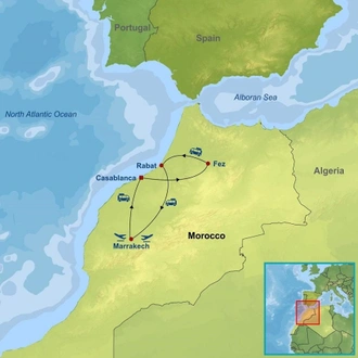 tourhub | Indus Travels | Royal Cities of Morocco and Essaouira | Tour Map