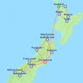 tourhub | On The Go Tours | Budget NZ Encompassed From Auckland  - 21 days | Tour Map