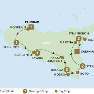 tourhub | Back-Roads Touring | Splendours of Sicily 2025 | Tour Map