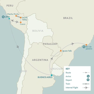 tourhub | Riviera Travel | South America Highlights with Peru | Tour Map