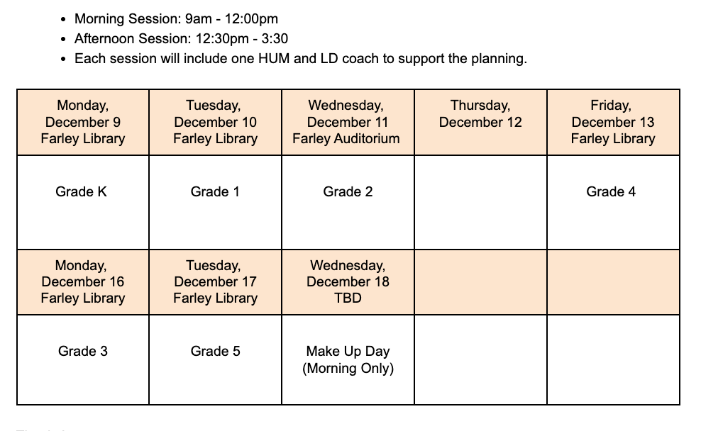 PD Schedule Backwards Planning December 2024