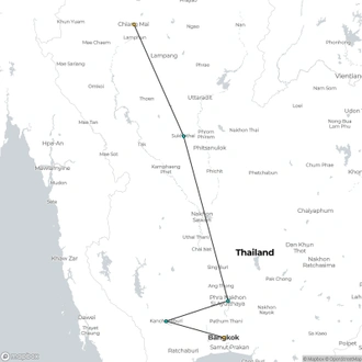 tourhub | Destination Services Thailand | Treasures of Thailand 8 Days - Chiang Mai to South, Small Group Tour (Other Languages) | Tour Map