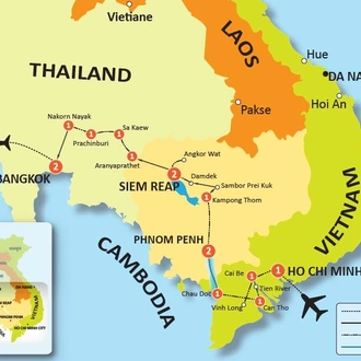 tourhub | Tweet World Travel | 16-Day Vietnam, Cambodia & Thailand Cycling Tour  | Tour Map