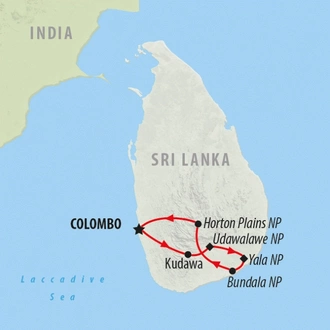 tourhub | On The Go Tours | Sri Lanka Safari, Tour & Trek - 8 Days | Tour Map