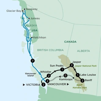 tourhub | APT | Reflections of the Rockies and Alaska Cruise | Tour Map