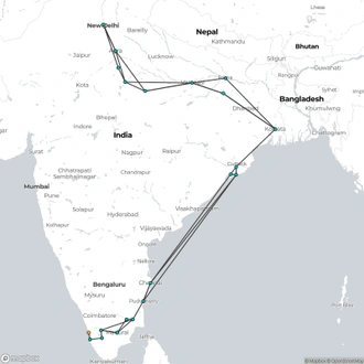 tourhub | Agora Voyages | North to South Marvels: An Incredible Indian Heritage Tour | Tour Map